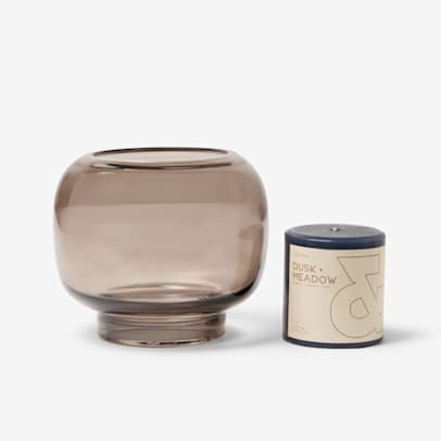 Glass Candle Holder with Pillar Candle