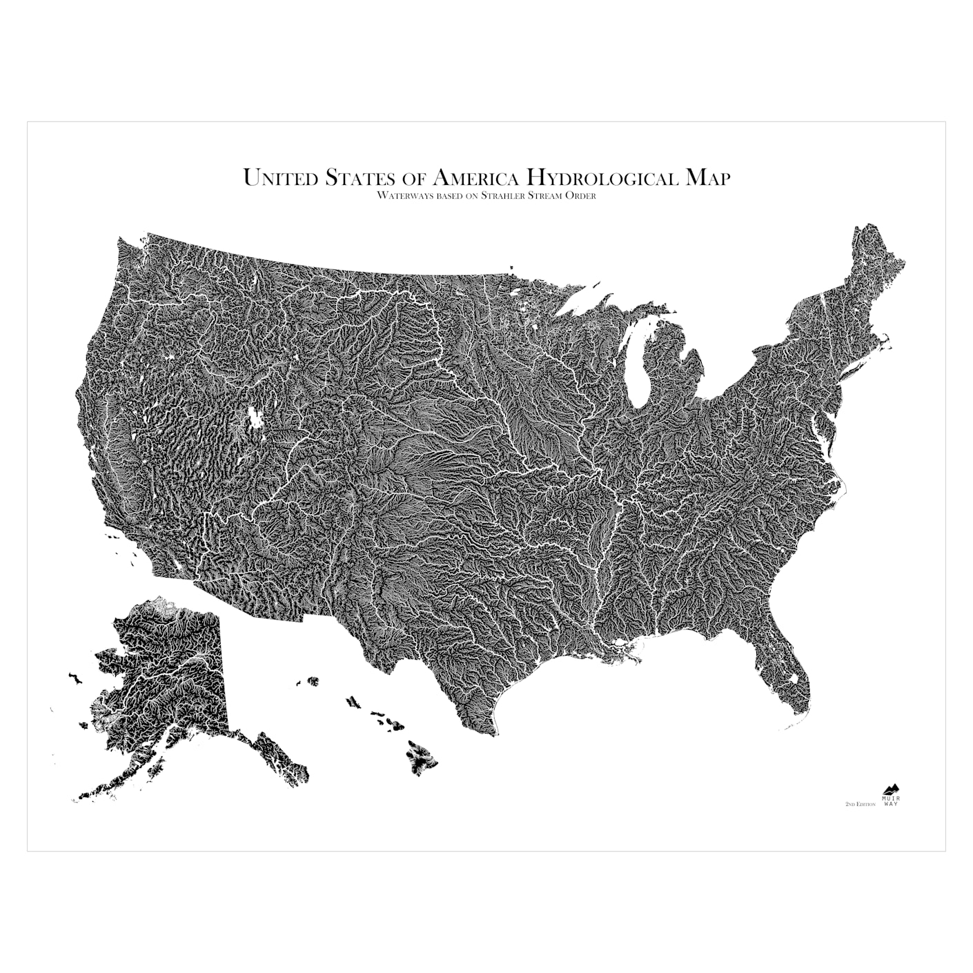 Muir Way US Hydrological Map | USA River Map Wall Art | Bespoke Post