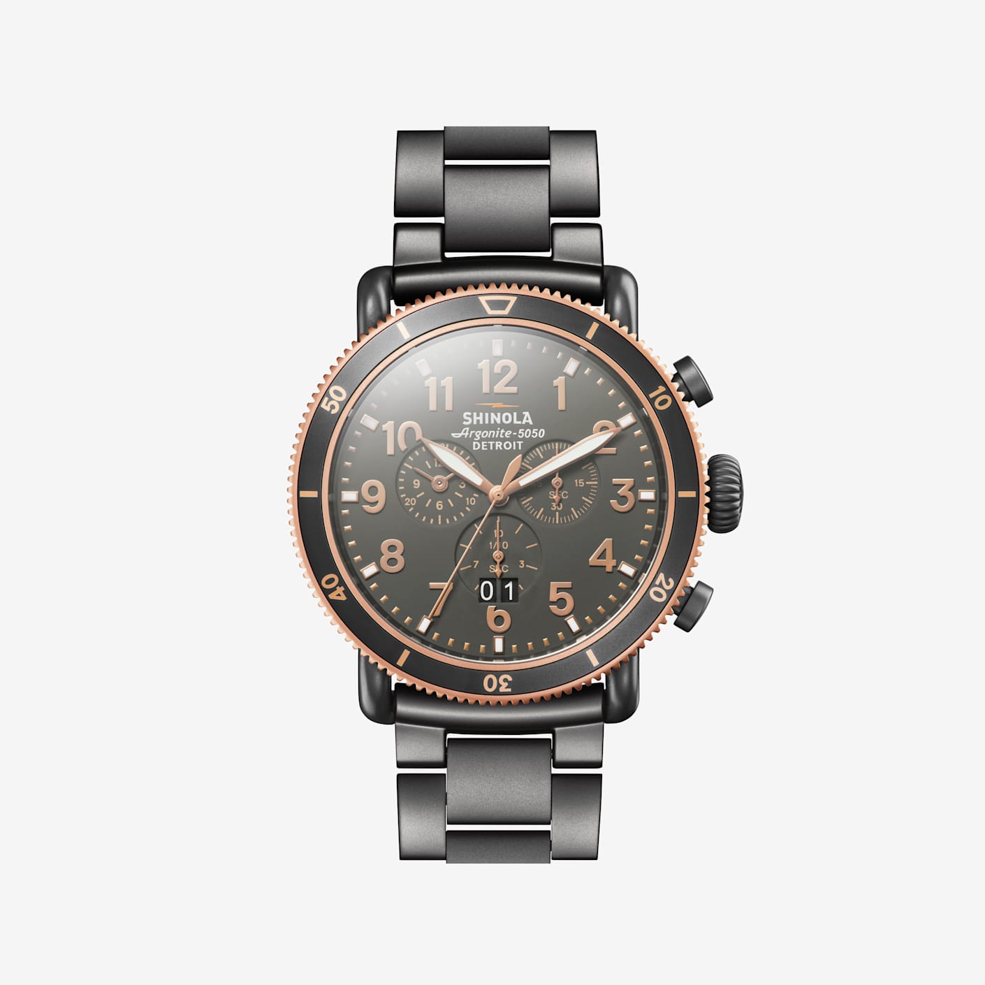 THE RUNWELL SPORT CHRONO 48MM WITH LEATHER STRAP IN DARK CAMEL
