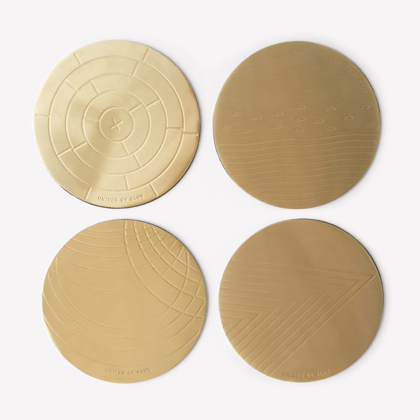 United By Blue Brass Coasters, Set of Four | Bespoke Post