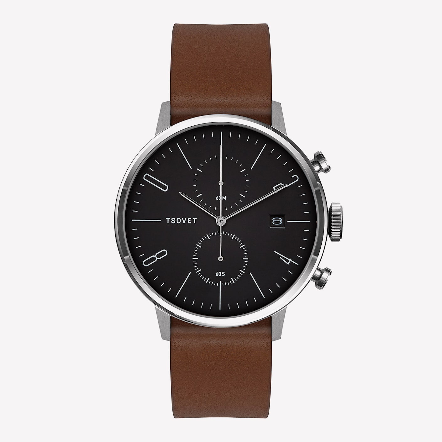 Tsovet JPT-CC38 Watch, Black Dial Dark Brown Leather Strap | Bespoke Post