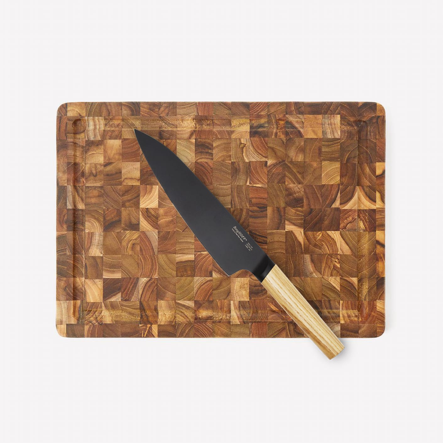 Bespoke Post Black Steel Knife & Teak Cutting Board Set Bespoke Post