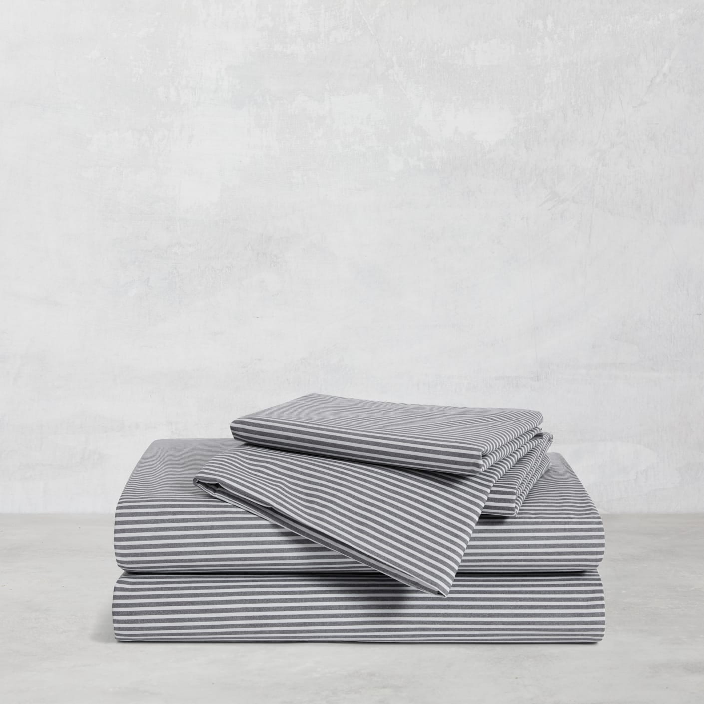 Brooklinen Percale Sheets Core Set Graphite & Steel Oxford Stripe