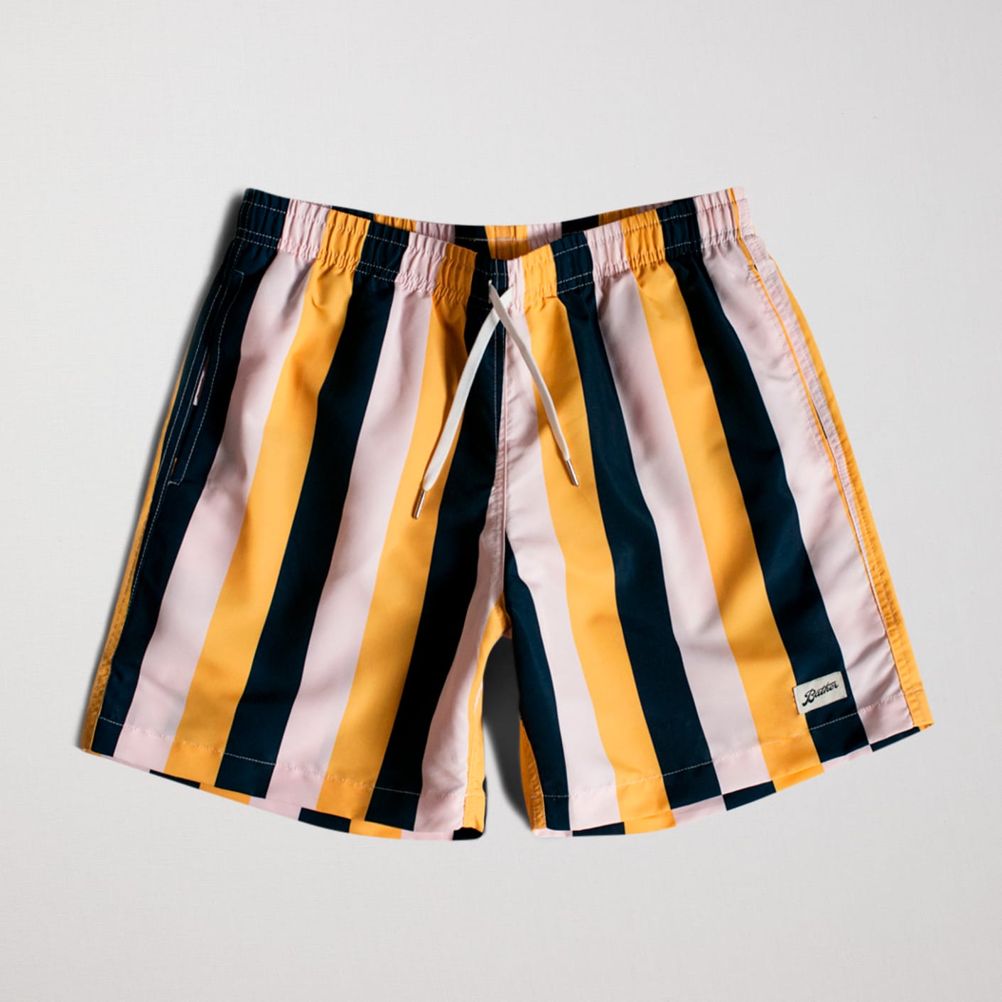 Pink Micro Stripe Swim Trunks