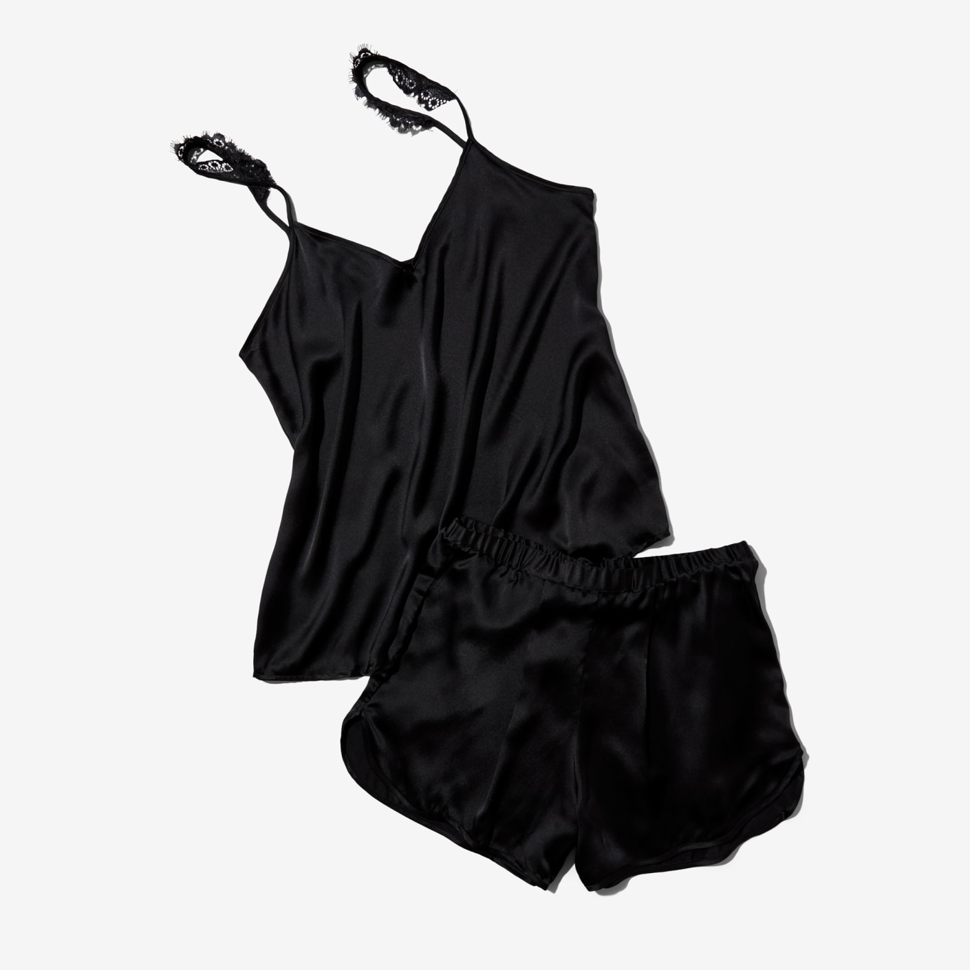 Maison Du Soir Silk Charmeuse Short Pajama Set, Black | Bespoke Post