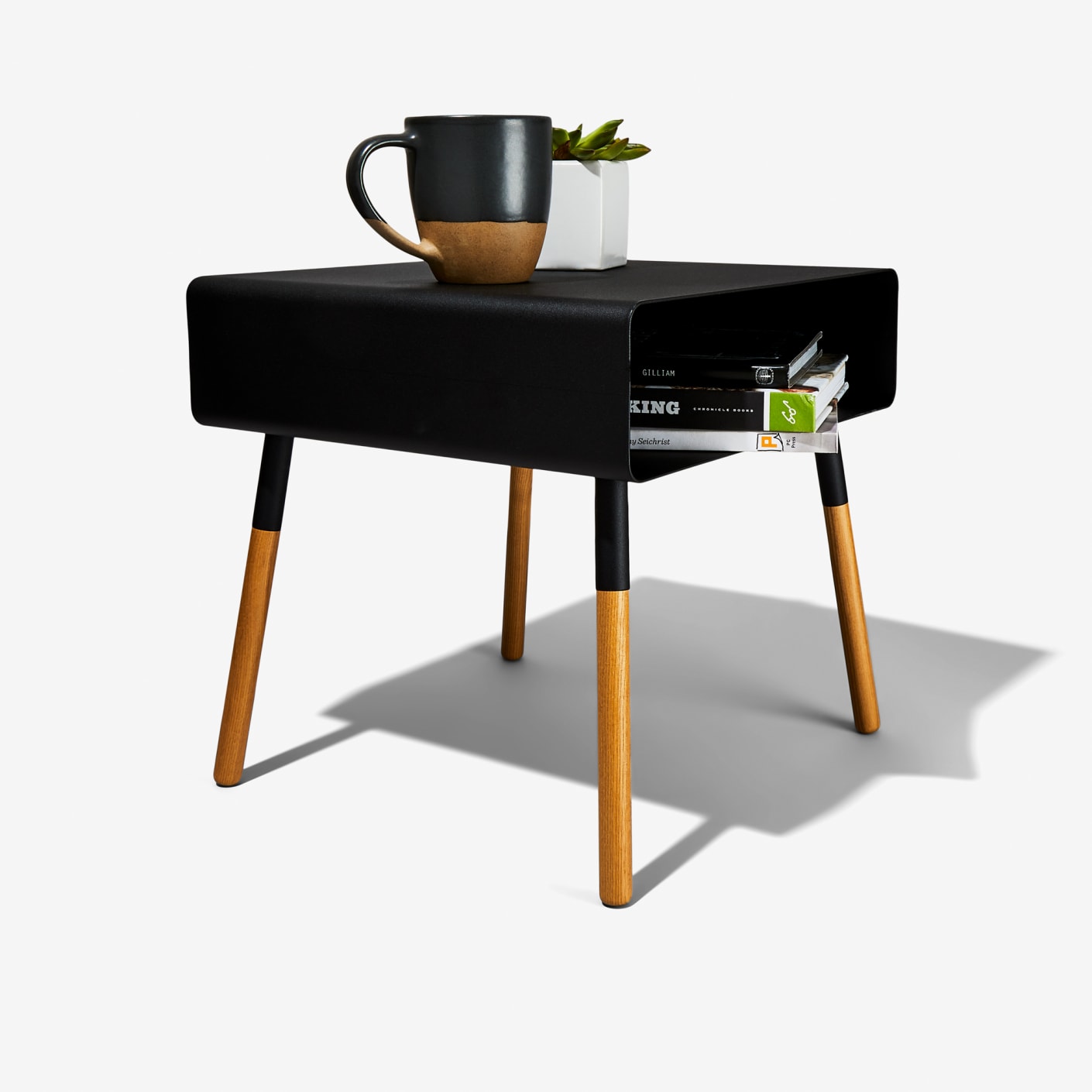 Yamazaki Home Black Steel & Wood Low Bedside Table Bespoke Post