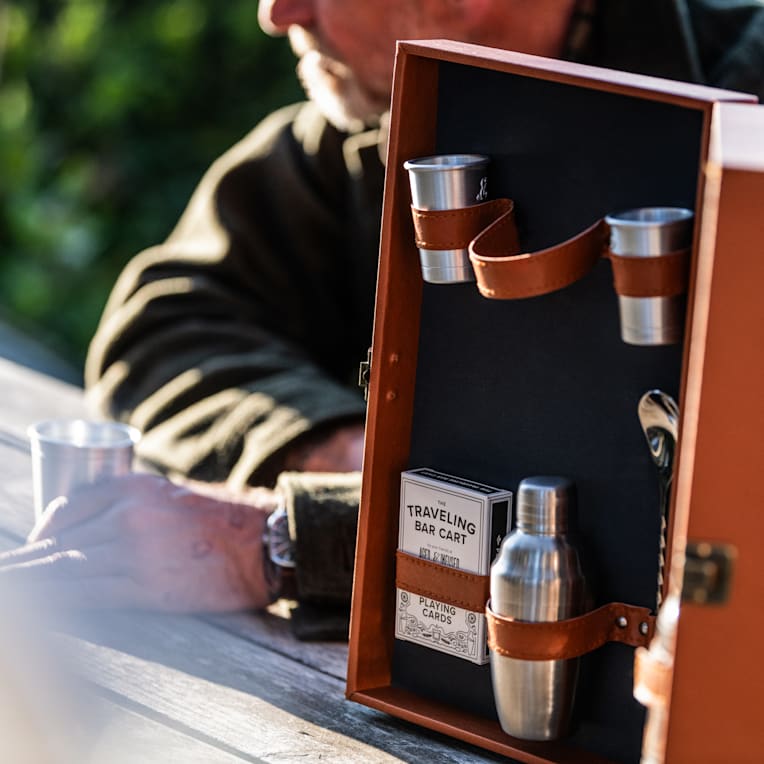 Traveling bar cart for men. 
