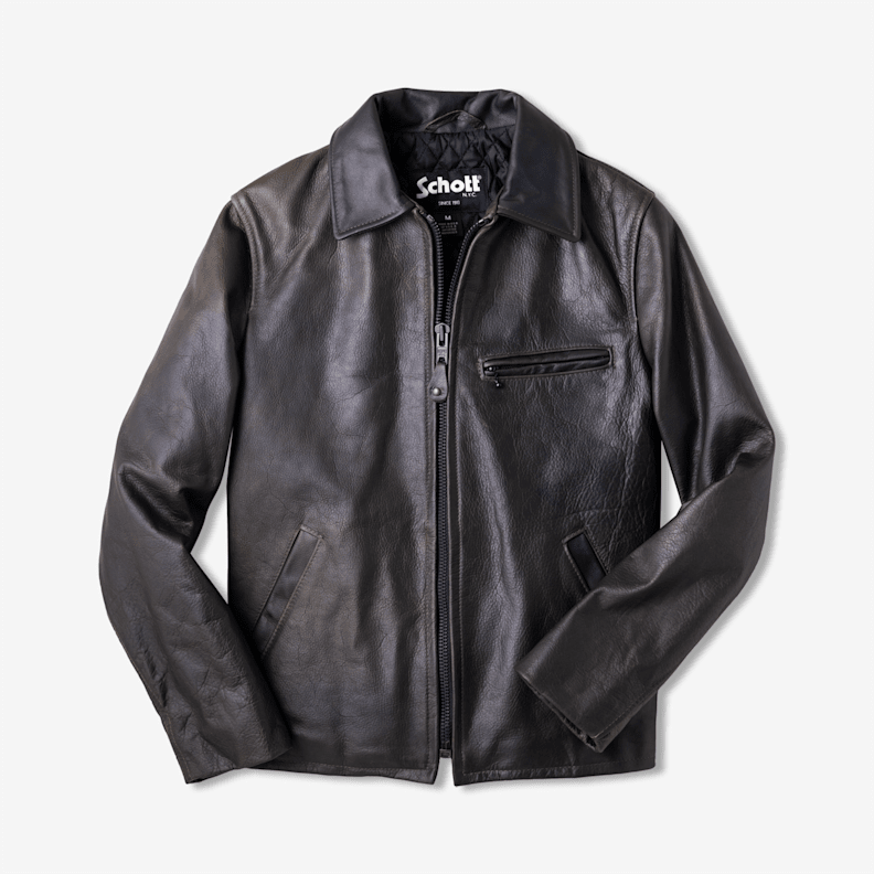 Schott NYC Waxed Natural Pebbled Cowhide Café Leather Jacket