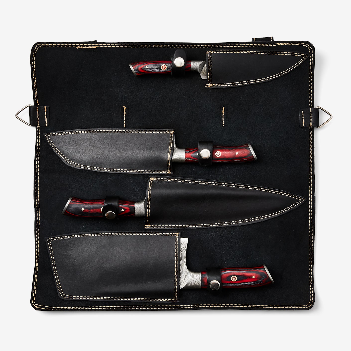 4-Piece Damascus & Wood Grip Knife Set / With Leather carry Bag – Titan  International K.