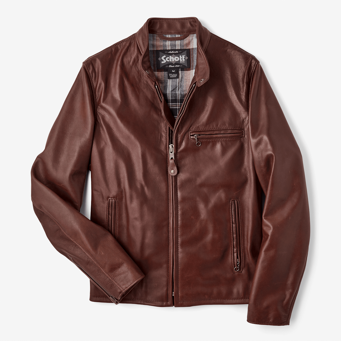 Schott NYC Waxed Natural Pebbled Cowhide Café Leather Jacket