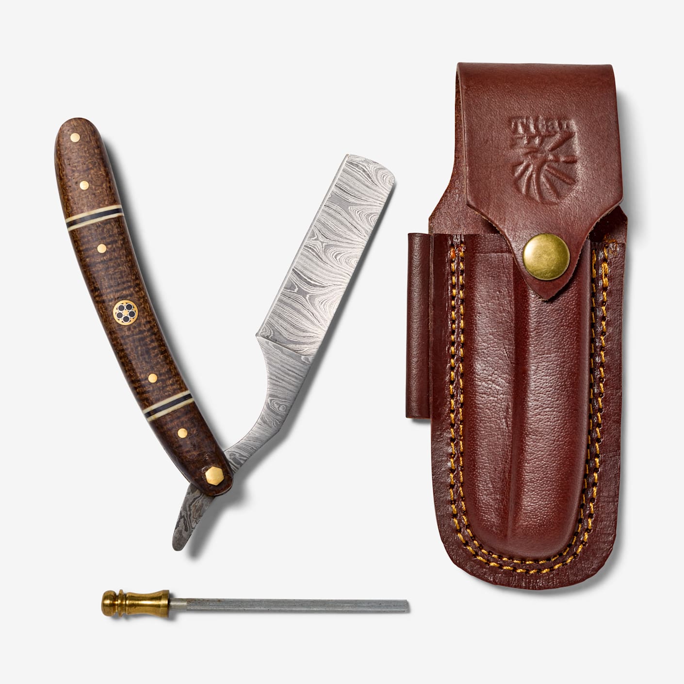 Titan Knives Damascus Steel and Micarta Straight Razor | Mens