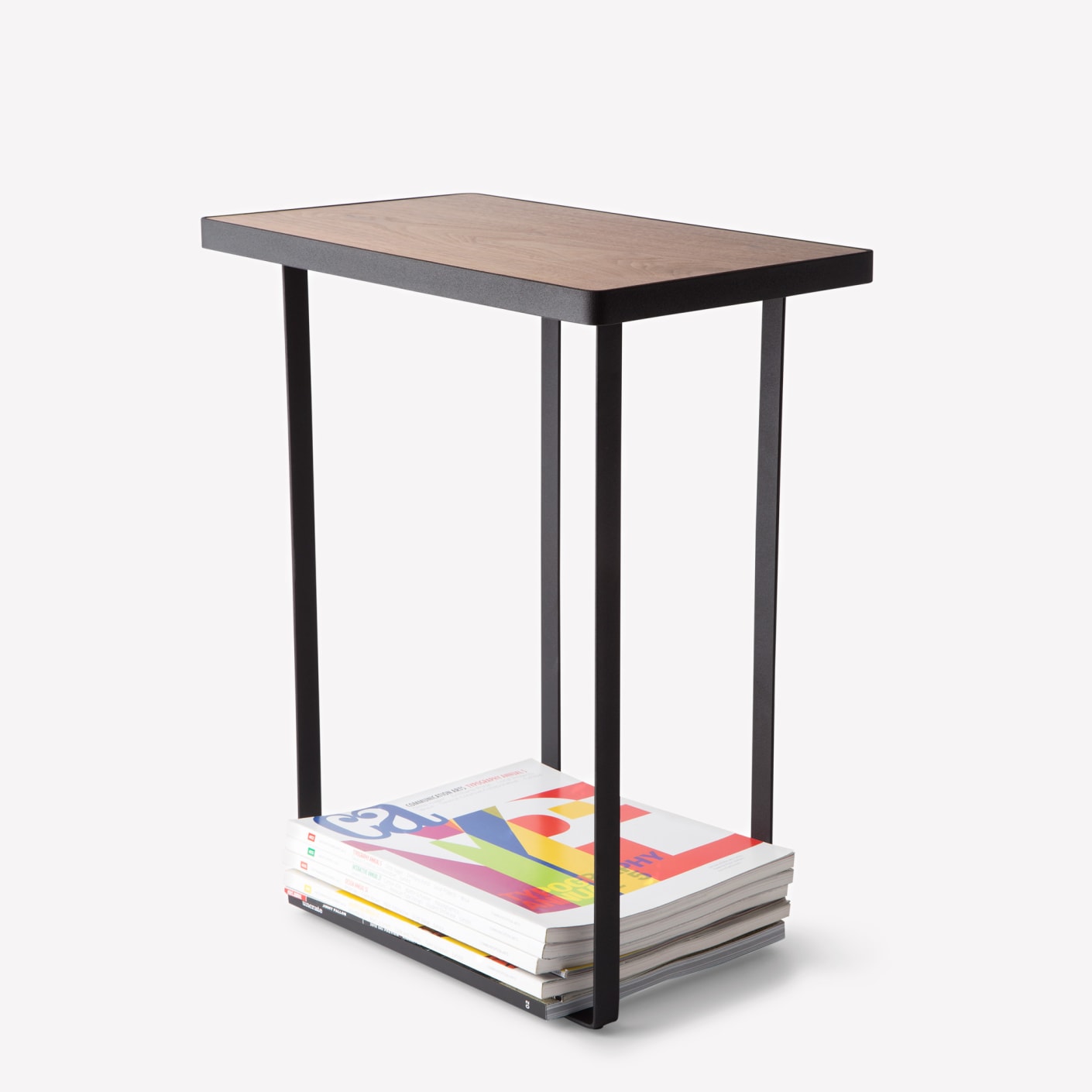 Yamazaki Home Black Steel & Wood Table with Magazine Holder | Bespoke Post