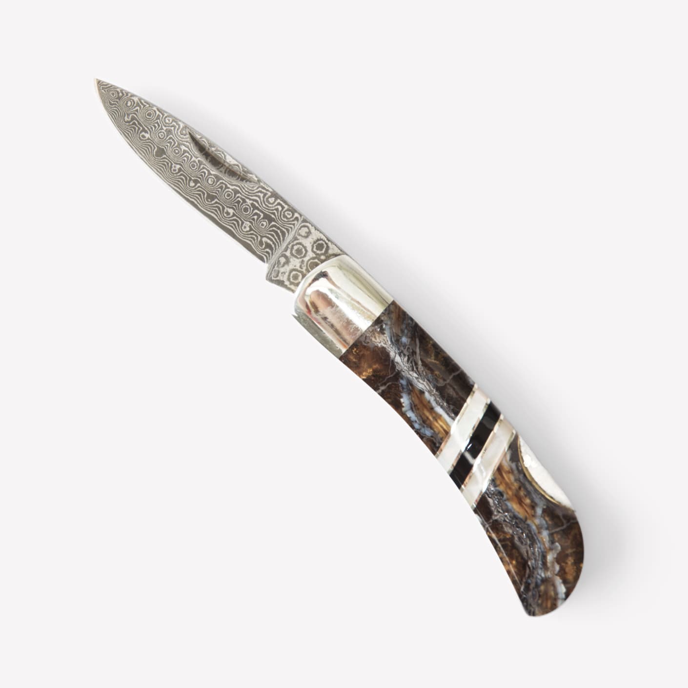 Santa Fe Stoneworks Mammoth Tooth Lockback Knife – Stripe Inlay