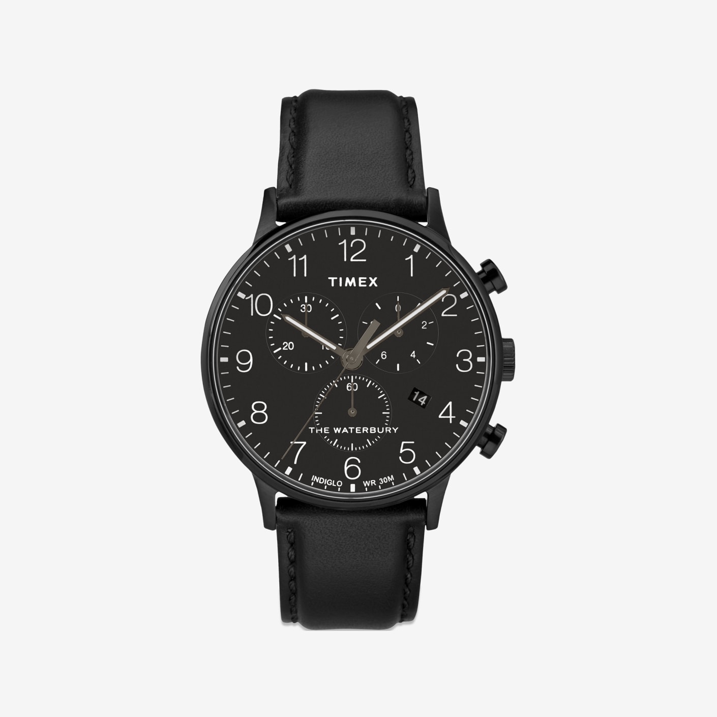 Waterbury Chronograph Leather Watch Black