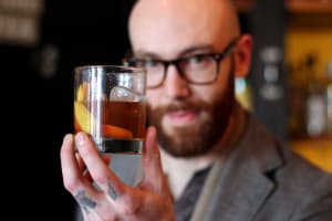A finished Old Fashioned by Donny Clutterbuck, head bartender at Cure in Rochester, NY and president of the US Bartenders Guild Rochester.