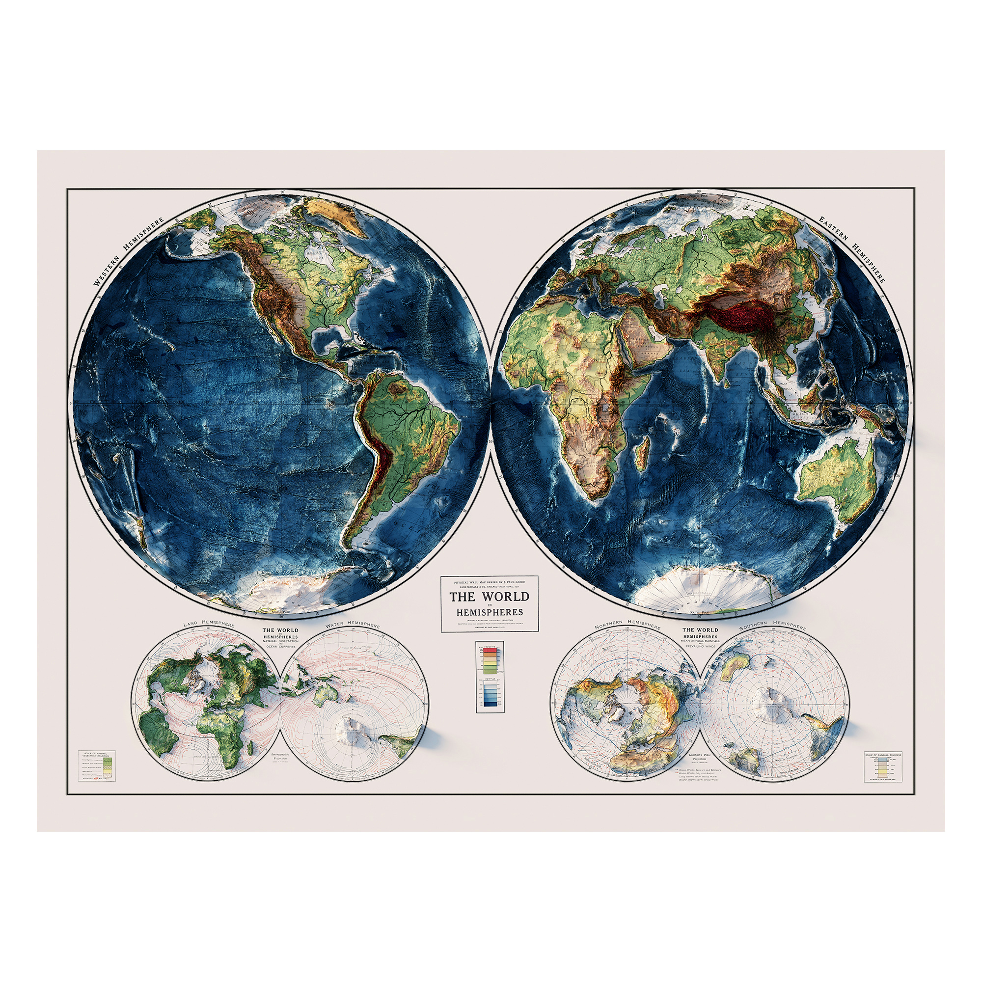World Map 1917 Shaded Relief Map, - Muir Way | Official Shop