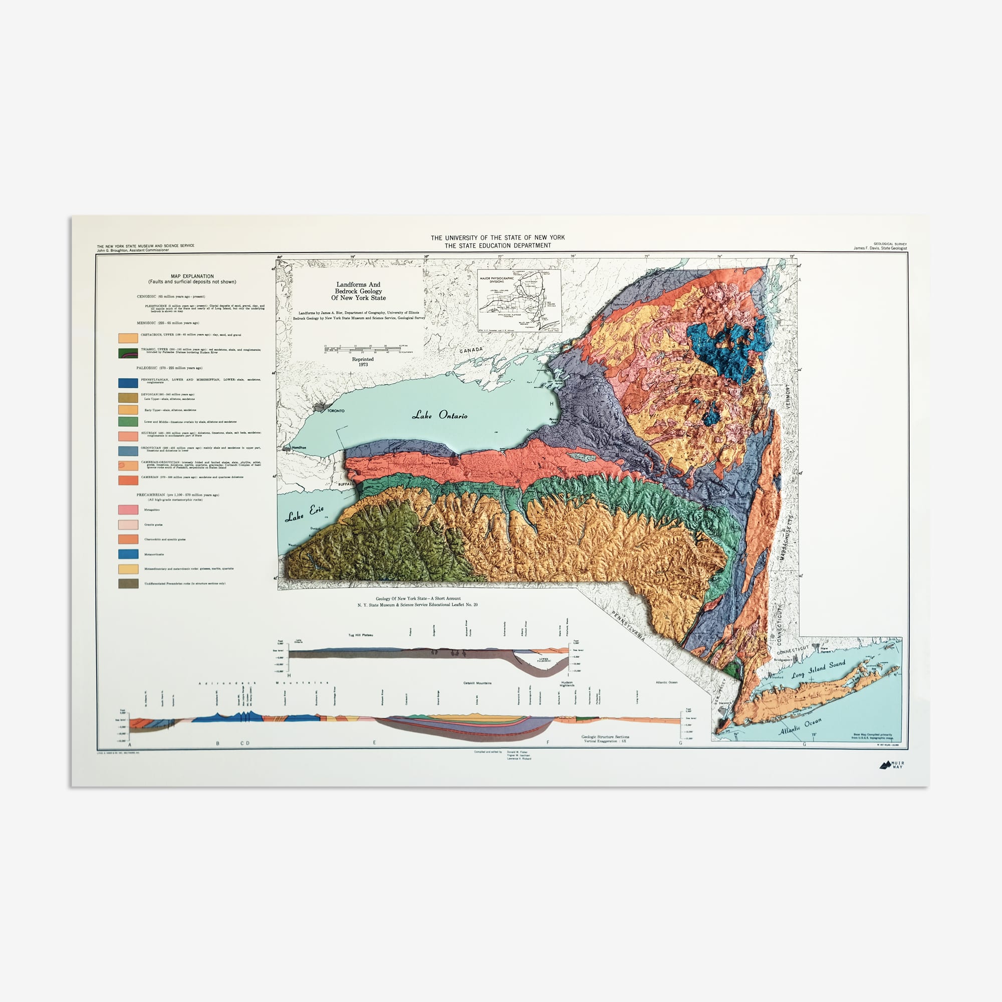 New York 1973 3D Raised Relief Map, - Muir Way | Official Shop
